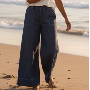 NEW Max Studio London Women's Medium High Rise Wide Leg Pants Trousers Blue